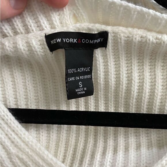 New York & Company Sweater Tunic with Removable Scarf SZ XS Cream Preppy Office - Picture 5 of 5